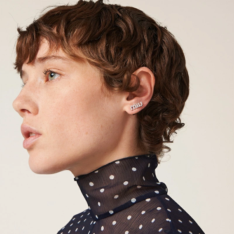 ミュウミュウ MIU MIU クリスタル付 メタル ピアス【ライトグレー/クリスタル 】【送料無料】