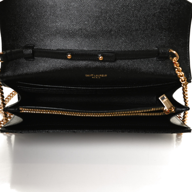  サンローラン 2つ折り財布 ラージフラップウォレット 372264 キルティング グレイン・ド・プードル エンボスレザー ブラック ゴールド金具 SAINT LAURENT