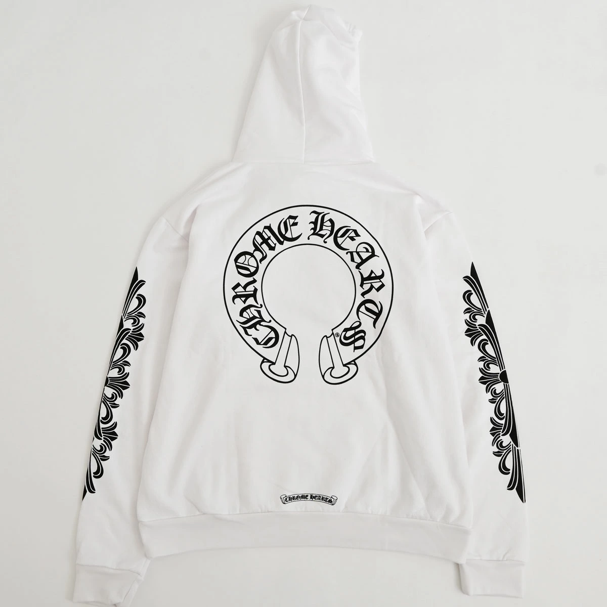 クロムハーツ Chrome Hearts　SWTSHRT PLVR 袖フローラルバックホースシュープリントパーカー(ホワイト)