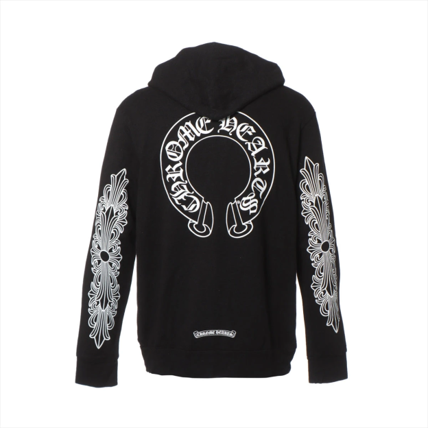 クロムハーツ ホースシュー パーカー コットン×ポリエステル×レーヨンブラック ダガージップ 袖フローラルクロス