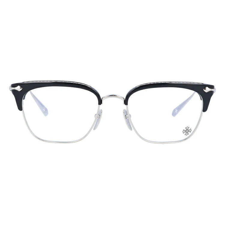 クロムハーツ メガネ 度付き 度なし 伊達メガネ 眼鏡 メガネフレーム CHROME HEARTS SLUNTRADICTION BK/SS 54サイズ ブロー型 日本製 クロス CHプラス ユニセックス メンズ レディース 紫外線 UVカット ラッピング無料