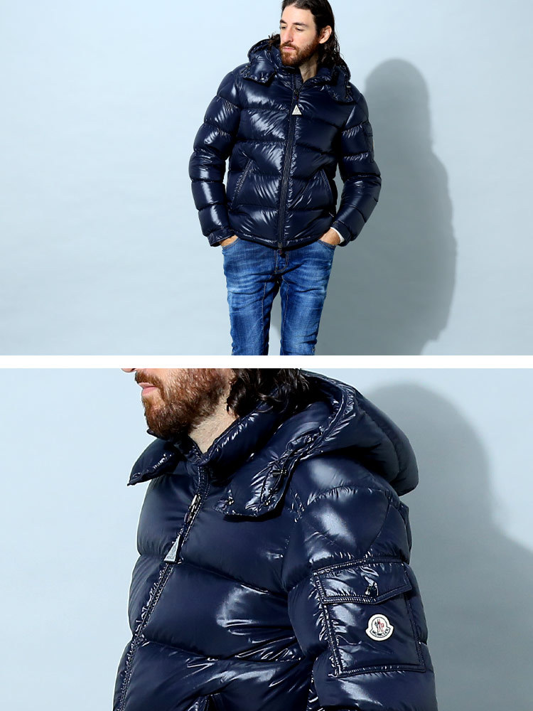 モンクレール ダウン メンズ MONCLER マヤ ブランド ダウンジャケット アウター ジャケット ブルゾン フード着脱 フルジップ Maya 定番 シンプル ショートダウン レギュラーフィット 紺 黒 MCMAYA2