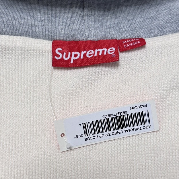 シュプリーム 24FW アーク サーモル ラインド ジップアップ フーデッド (発熱ワッフル裏起毛パーカー)​