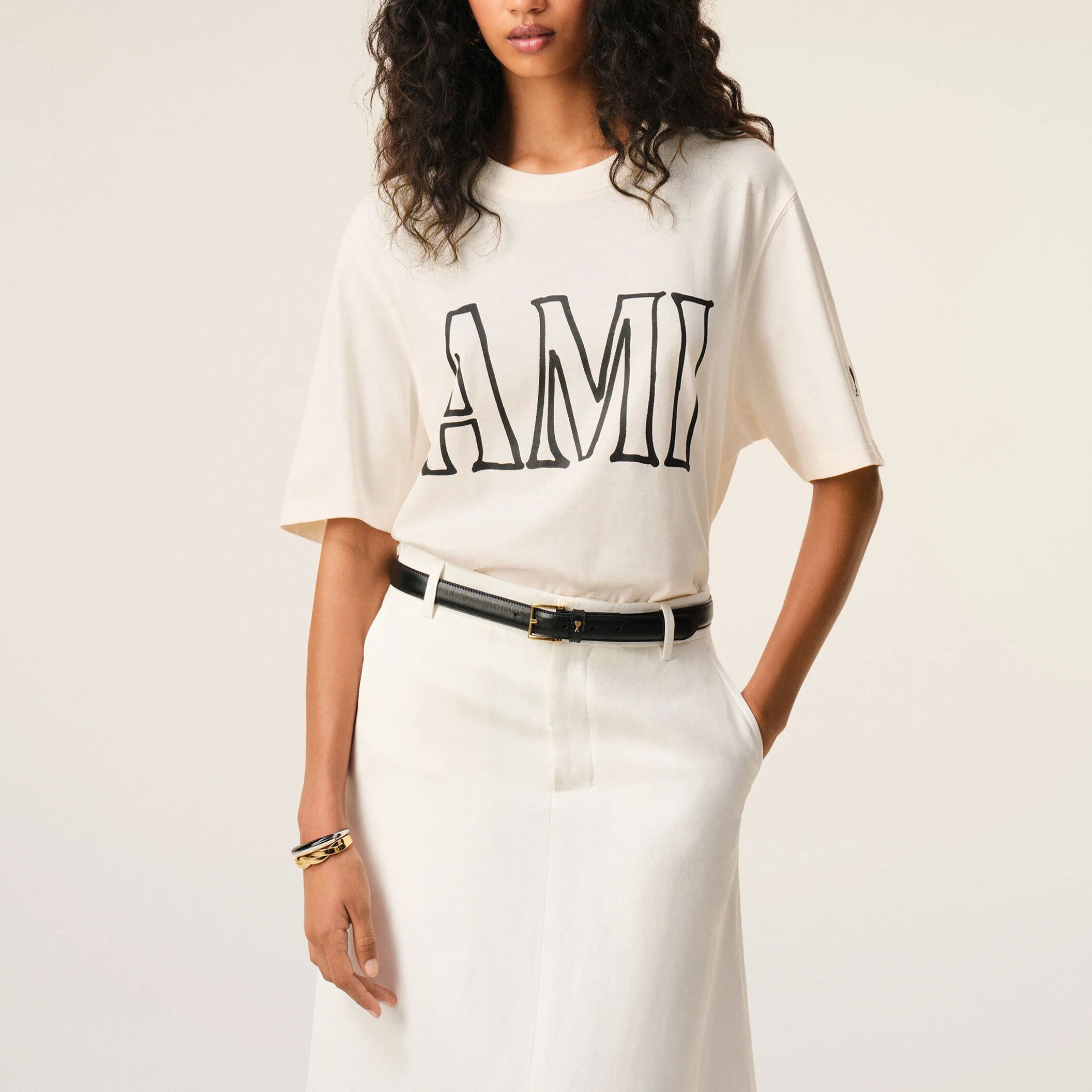 ホワイトコットン Ami Paris プリントTシャツ