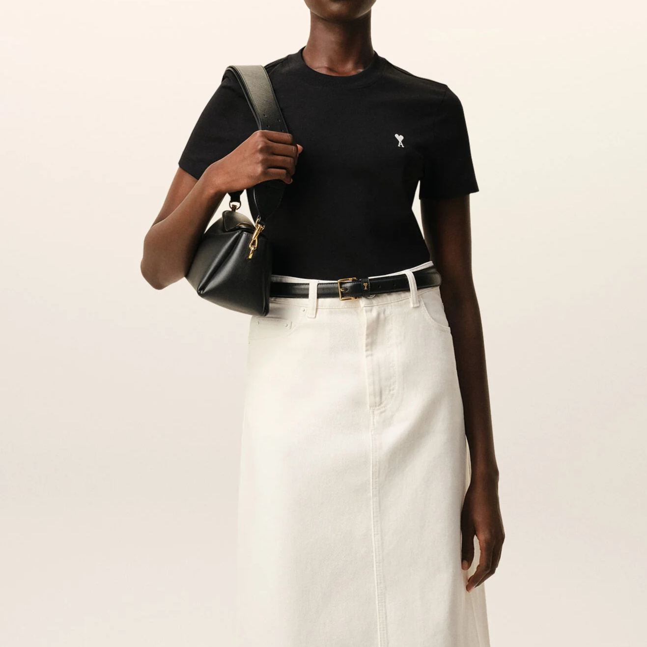 ブラック コットン Ami De Coeur クロップド Tシャツ