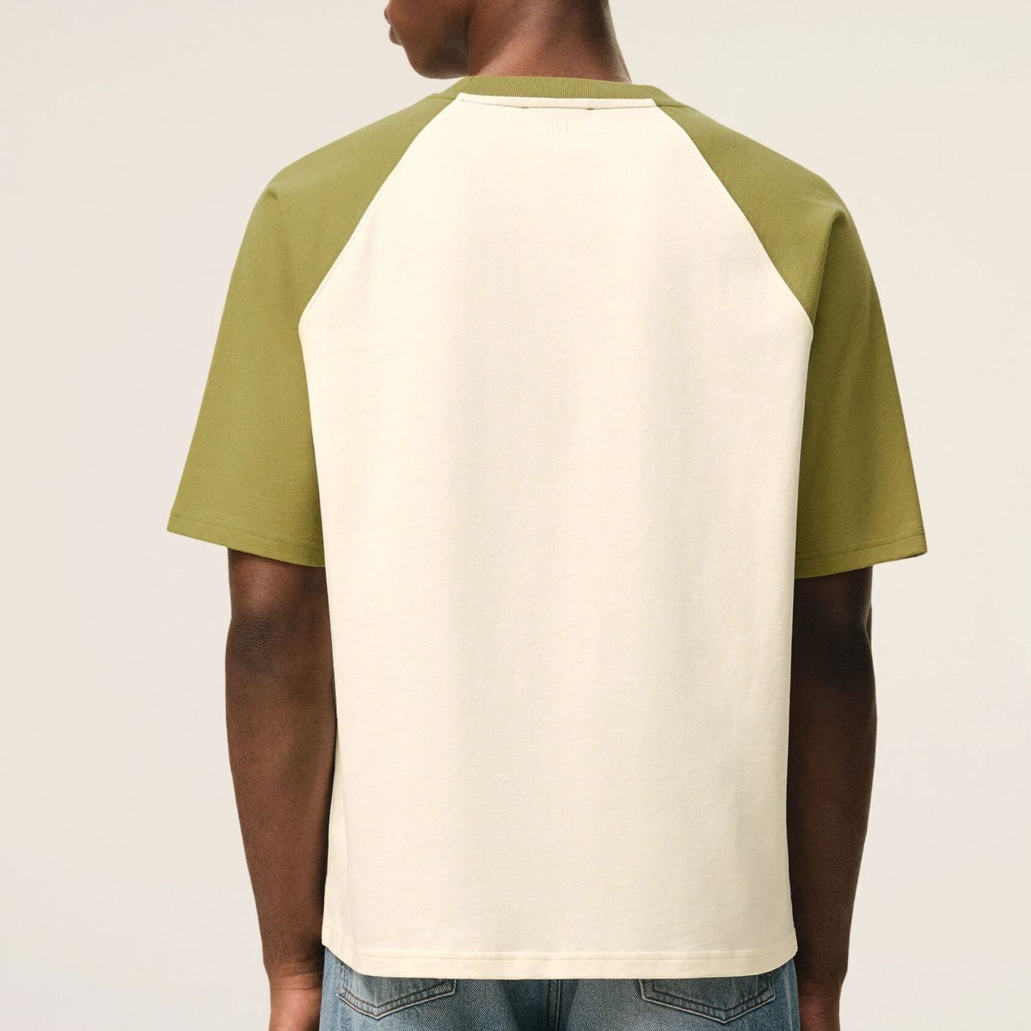 ホワイト＆グリーン コットン Ami De Coeur ニットパッチ Tシャツ