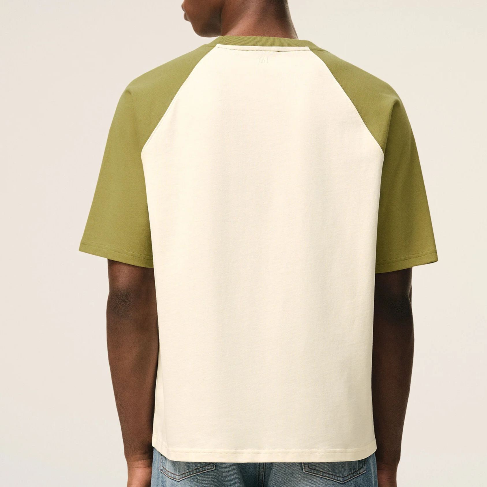 ホワイト＆グリーン コットン Ami De Coeur ニットパッチ Tシャツ
