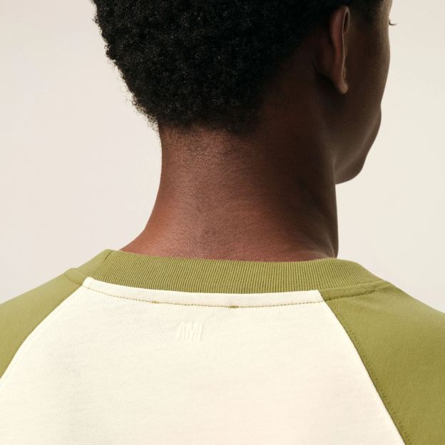 ホワイト＆グリーン コットン Ami De Coeur ニットパッチ Tシャツ