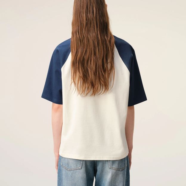 ホワイト＆ブルー コットン Ami De Coeur ニットパッチ Tシャツ