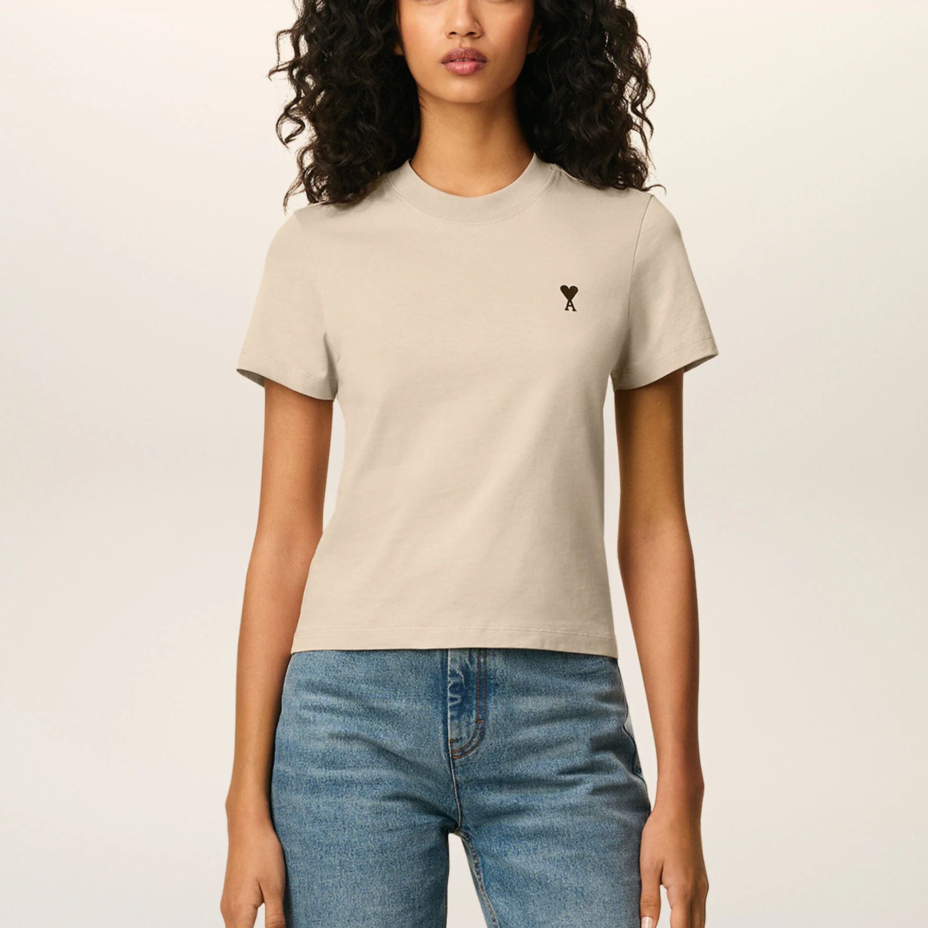 ベージュ コットン Ami de Coeur クロップド Tシャツ