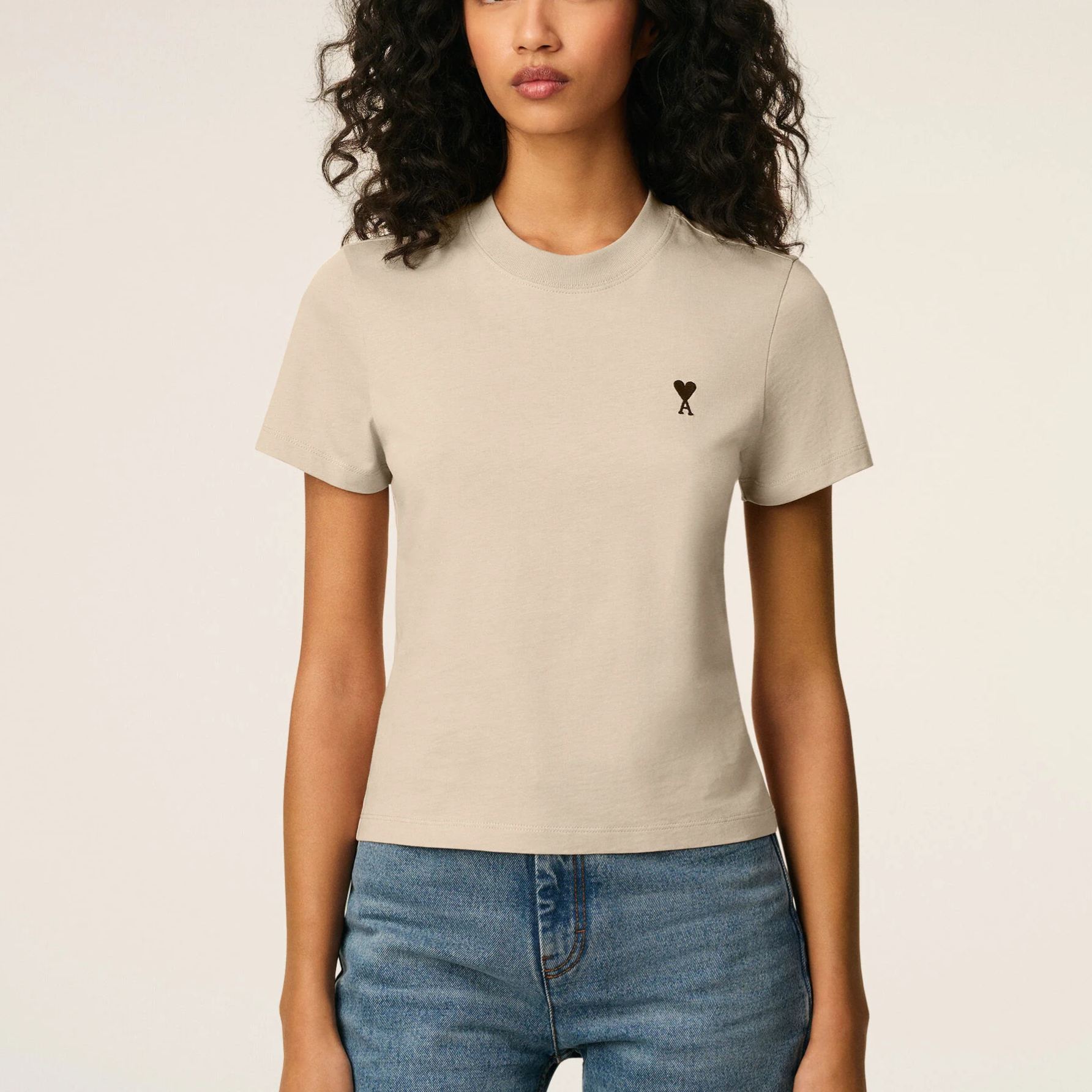 ベージュ コットン Ami de Coeur クロップド Tシャツ