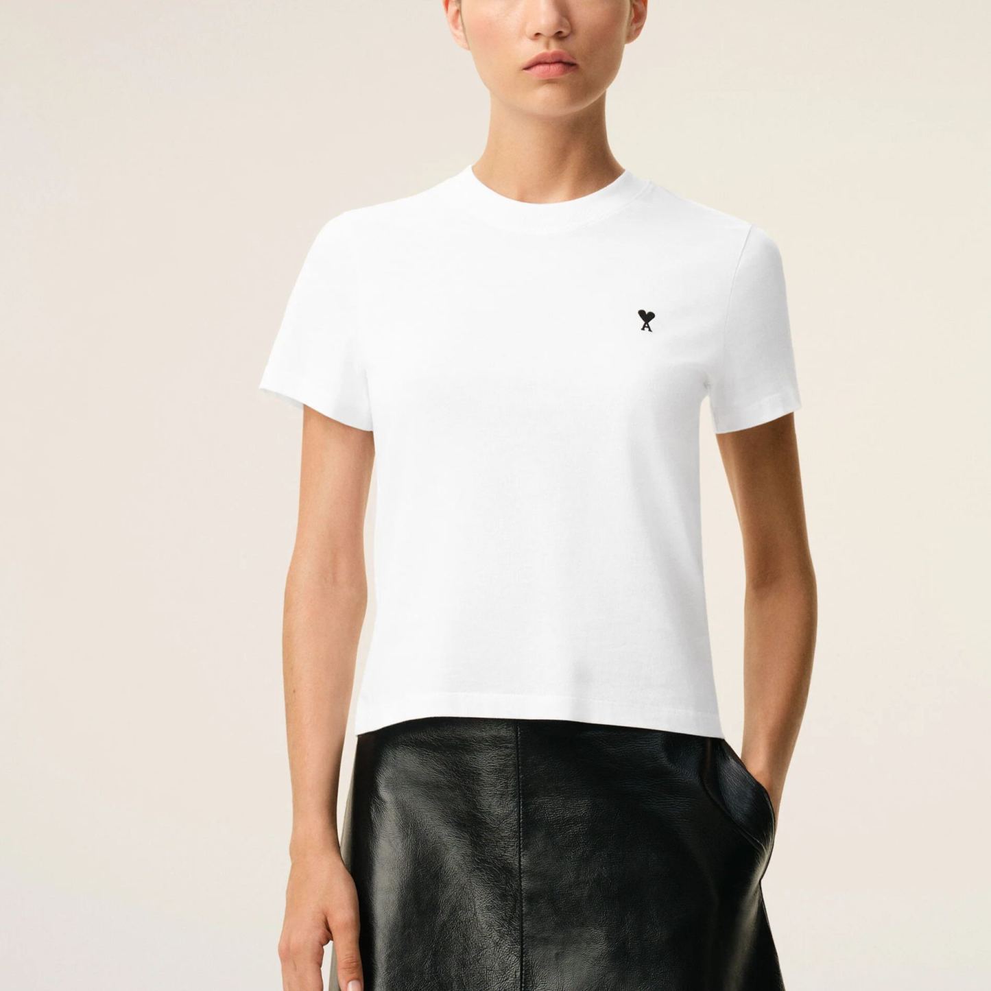 ホワイト コットン Ami De Coeur クロップド Tシャツ