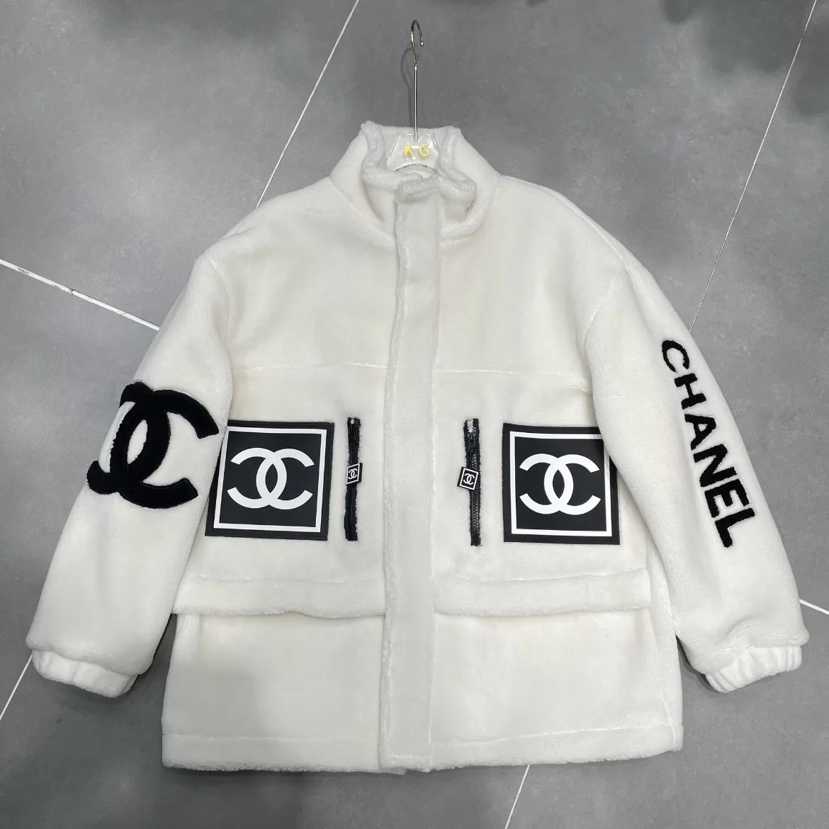 CHANELレトロ風インパクトカラー刺繍アルファベットファスナーカーディガンコート