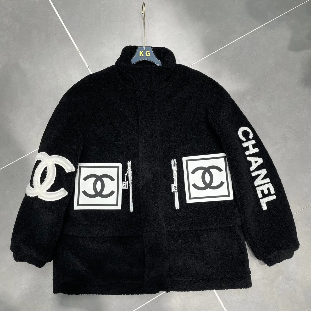 CHANELレトロ風インパクトカラー刺繍アルファベットファスナーカーディガンコート