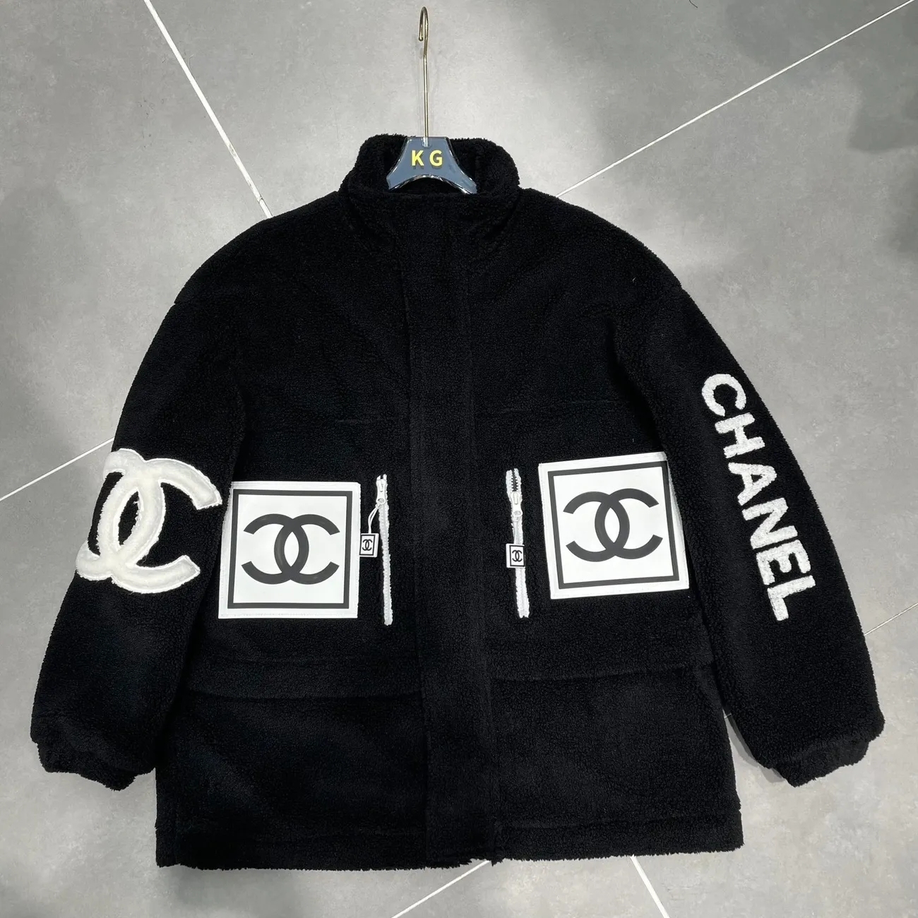 CHANELレトロ風インパクトカラー刺繍アルファベットファスナーカーディガンコート