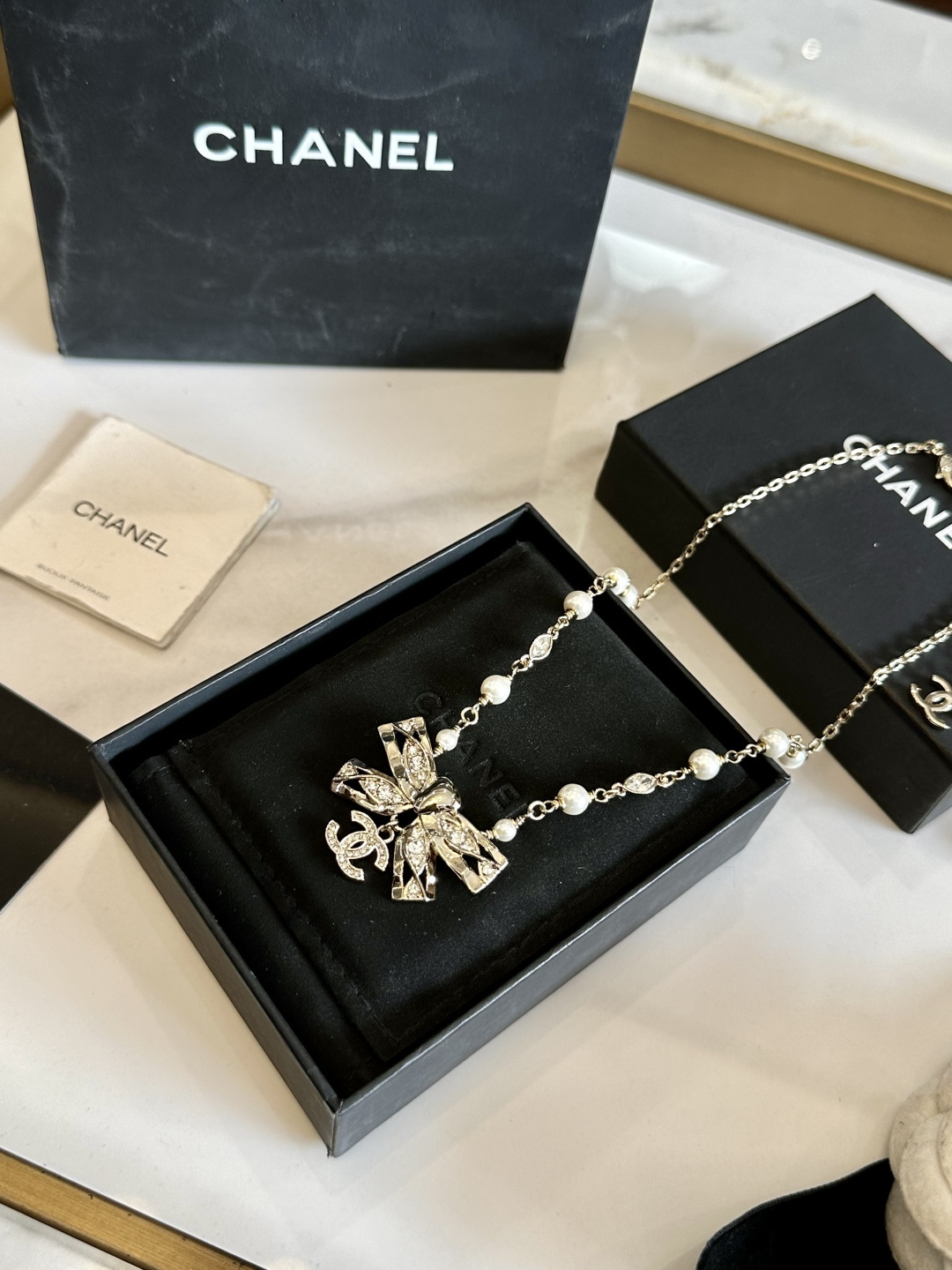 シャネル パール リボン ペンダント ネックレス