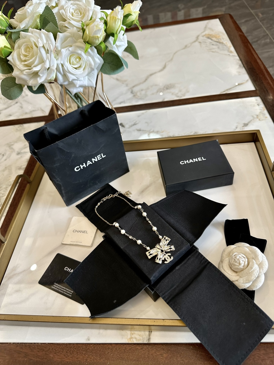 シャネル パール リボン ペンダント ネックレス