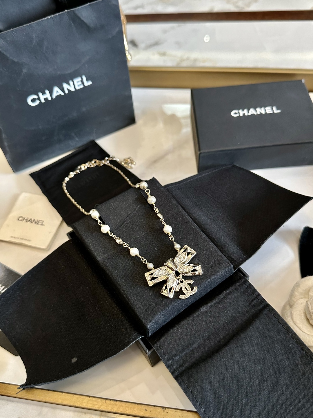 シャネル パール リボン ペンダント ネックレス