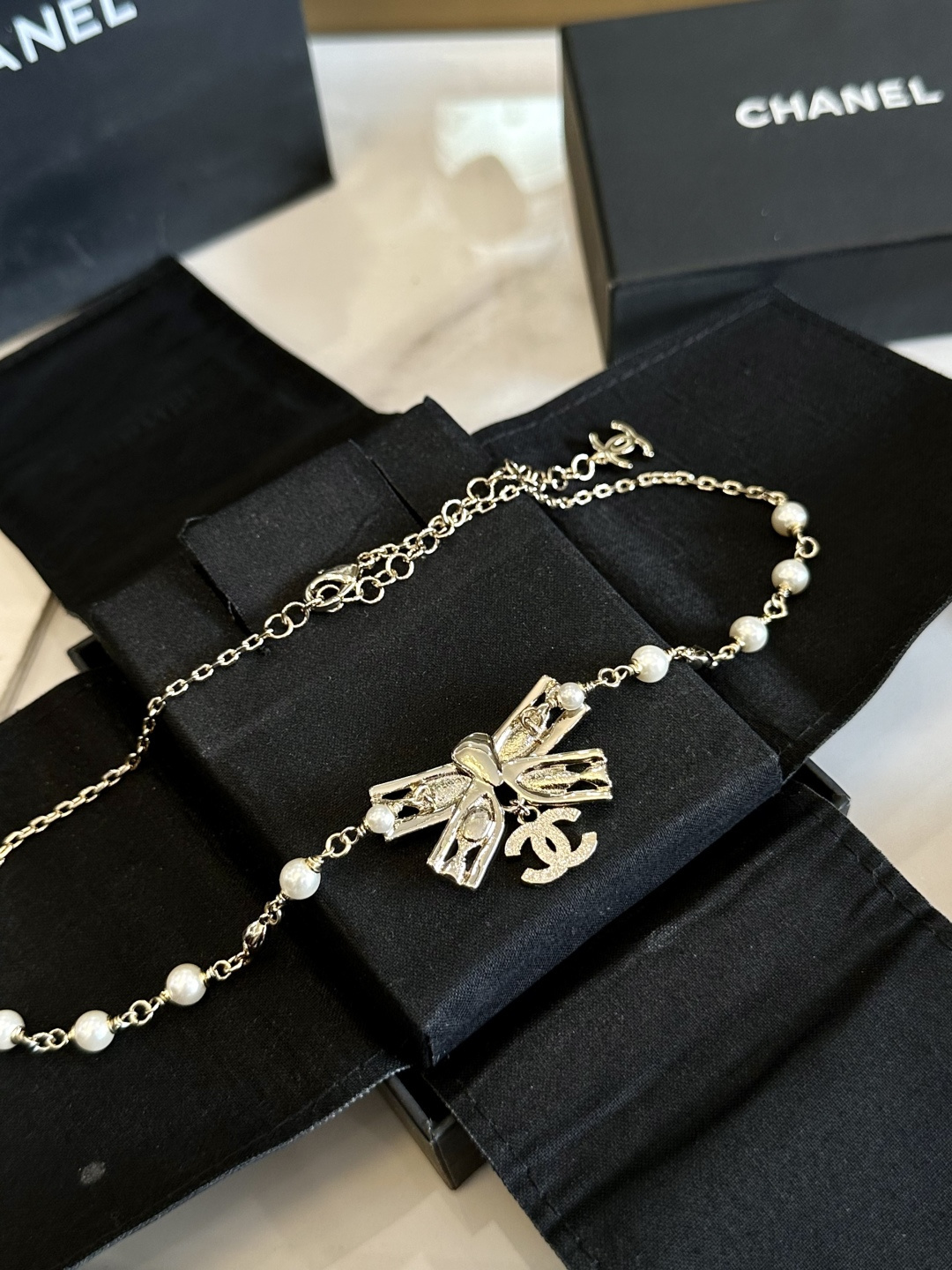 シャネル パール リボン ペンダント ネックレス