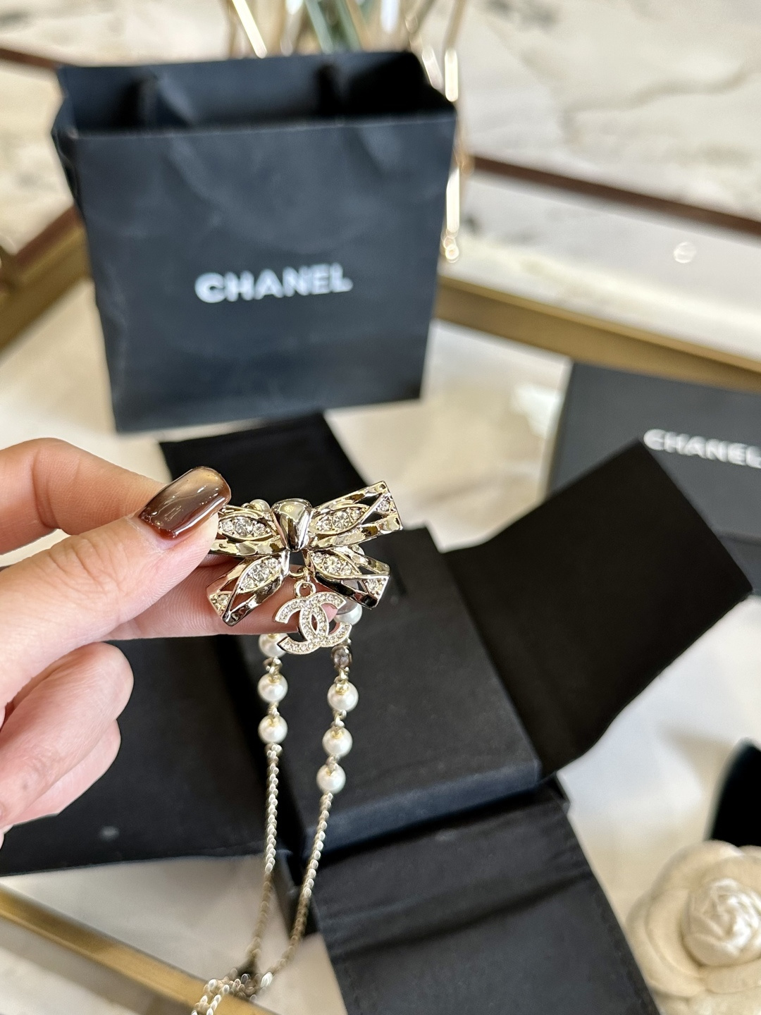 シャネル パール リボン ペンダント ネックレス