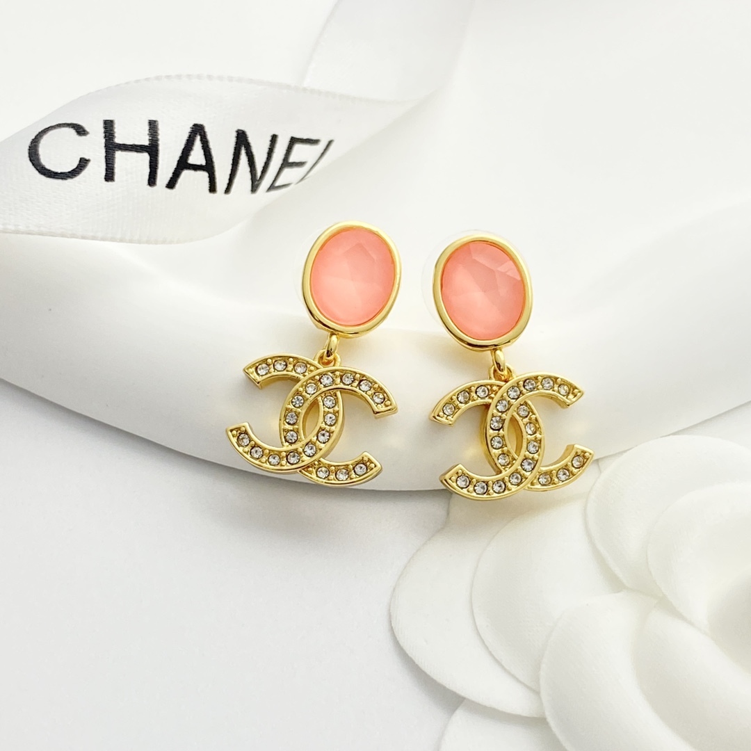 CHANEL ピンククリスタル フルダイヤCCロゴ ピアス