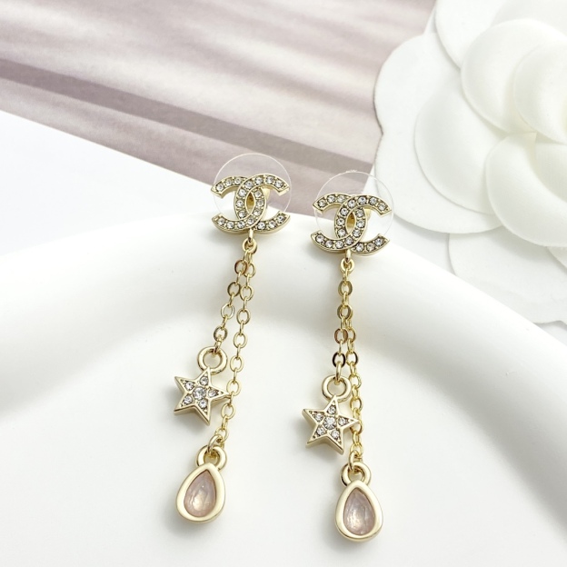 CHANEL ゴールド フルダイヤ CCスター フリンジイヤリング