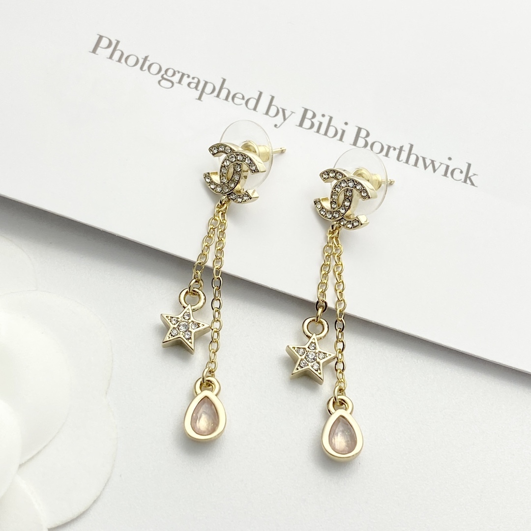 CHANEL ゴールド フルダイヤ CCスター フリンジイヤリング