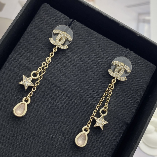 CHANEL ゴールド フルダイヤ CCスター フリンジイヤリング