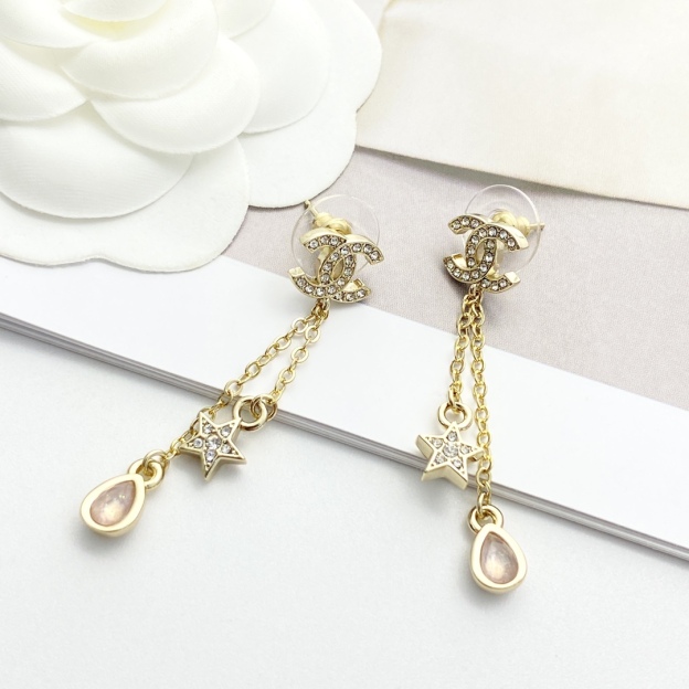 CHANEL ゴールド フルダイヤ CCスター フリンジイヤリング