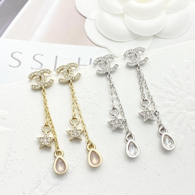 CHANEL ゴールド フルダイヤ CCスター フリンジイヤリング