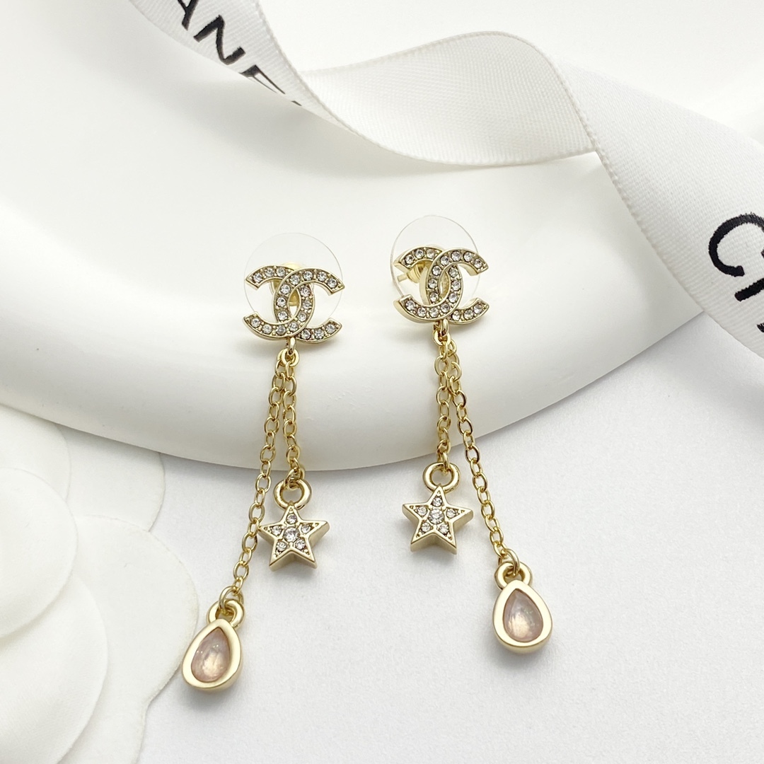 CHANEL ゴールド フルダイヤ CCスター フリンジイヤリング