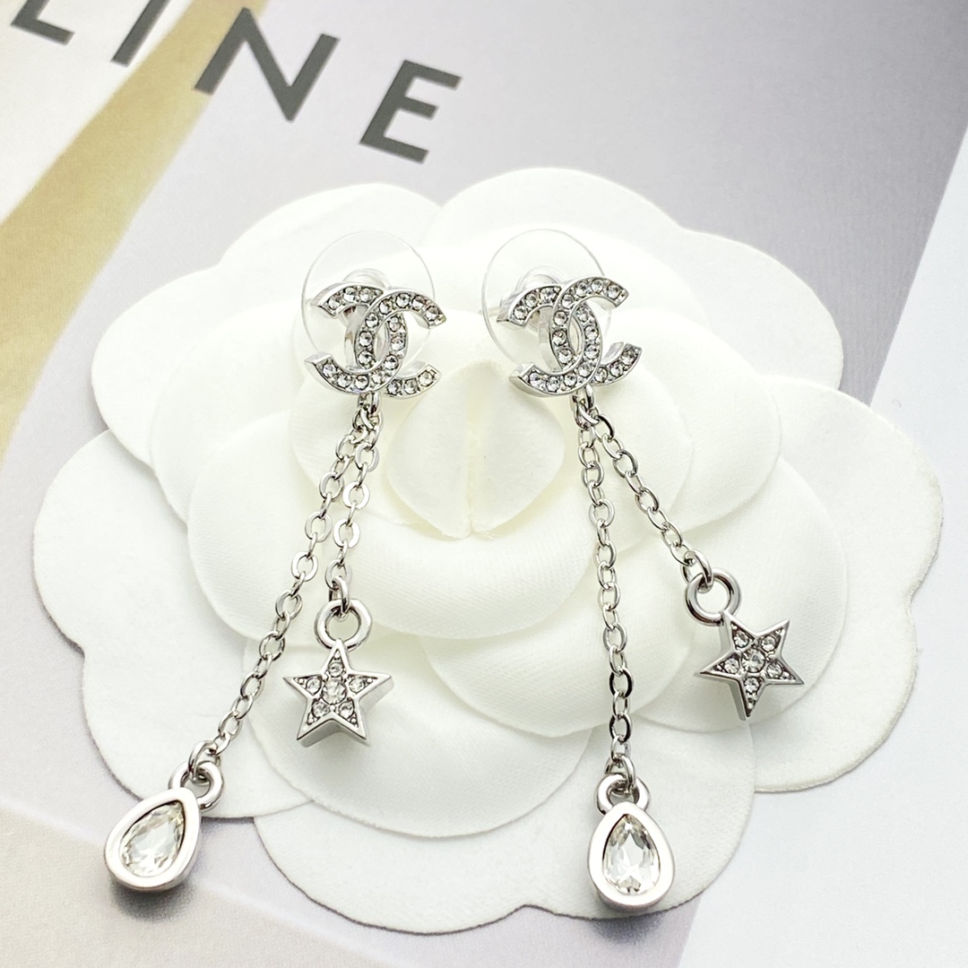 CHANEL ゴールド フルダイヤ CCスター フリンジイヤリング