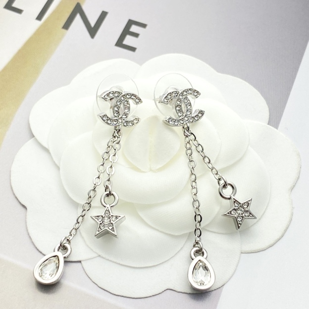 CHANEL ゴールド フルダイヤ CCスター フリンジイヤリング