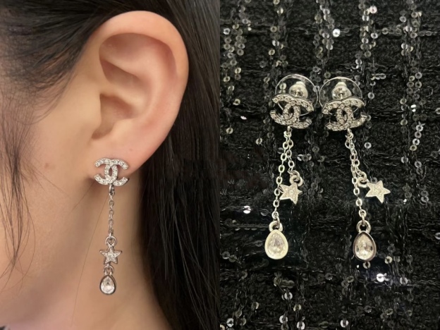 CHANEL ゴールド フルダイヤ CCスター フリンジイヤリング