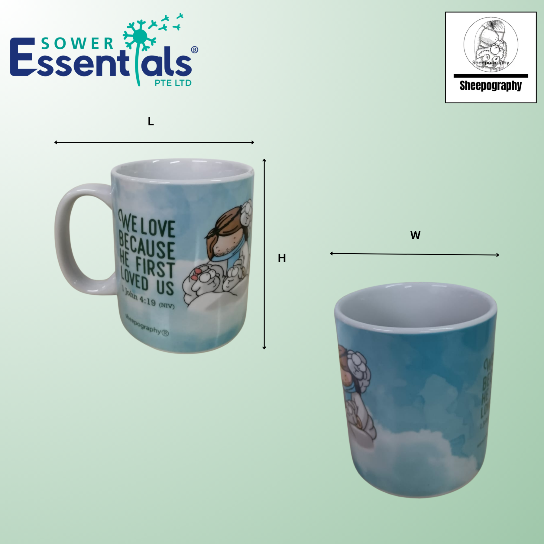 Sheepography Mug (1 John 4:19)