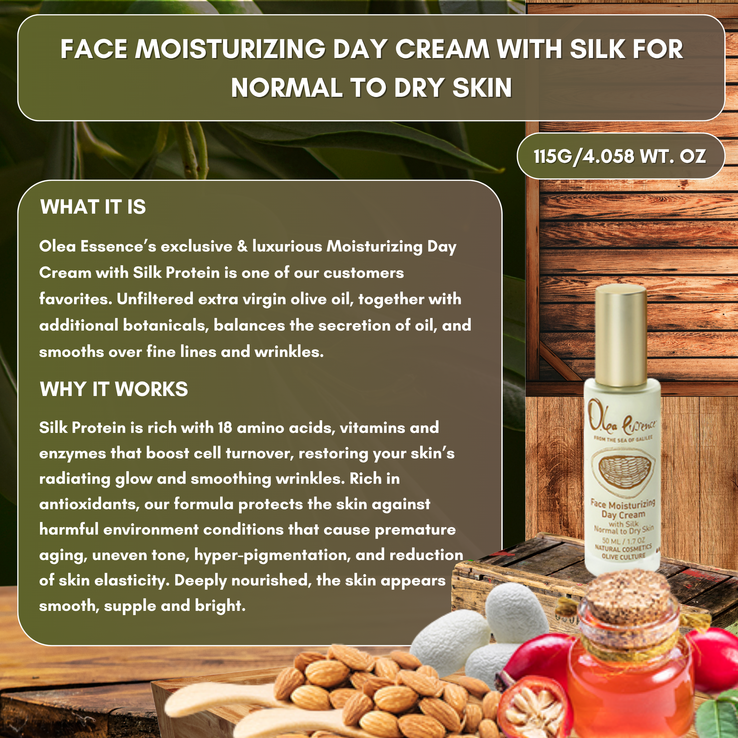 Face Moisturizing Day Cream with Silk Protein for Normal to Dry Skin - 47.5g/1.67 wt oz