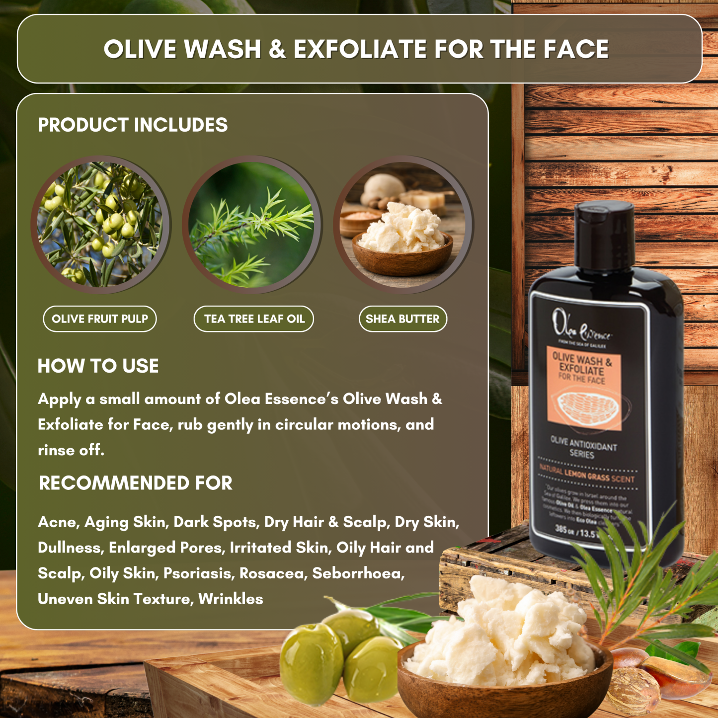 Olive Wash & Exfoliate for the Face -  385g/13.5 wt oz
