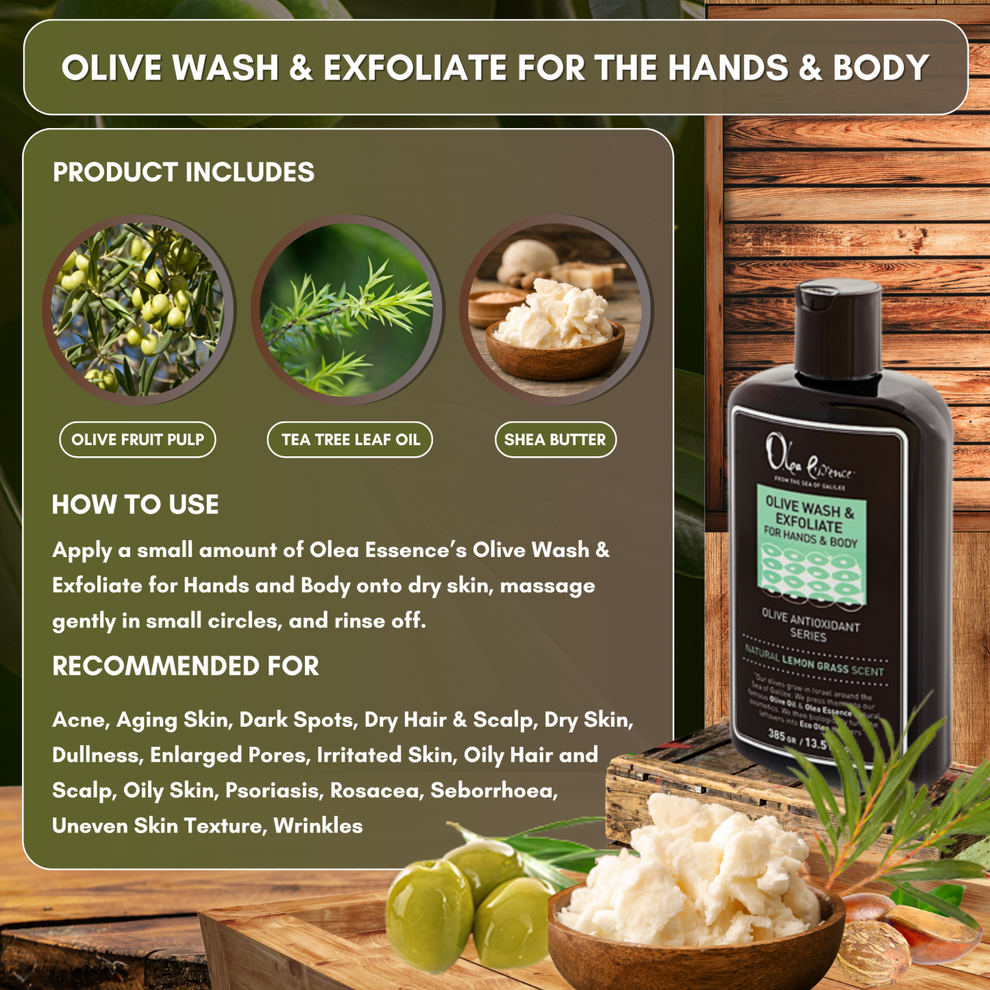 Olive Wash & Exfoliate for Hands & Body - 385g/13.5 wt oz