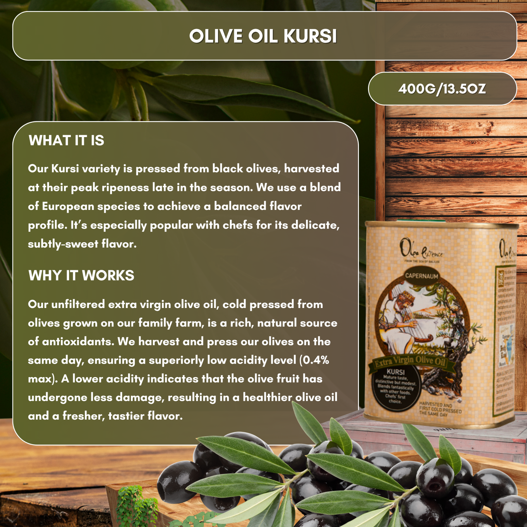 Kursi (Black Seal) Extra Virgin Olive Oil - Can - 400mL/13.5oz