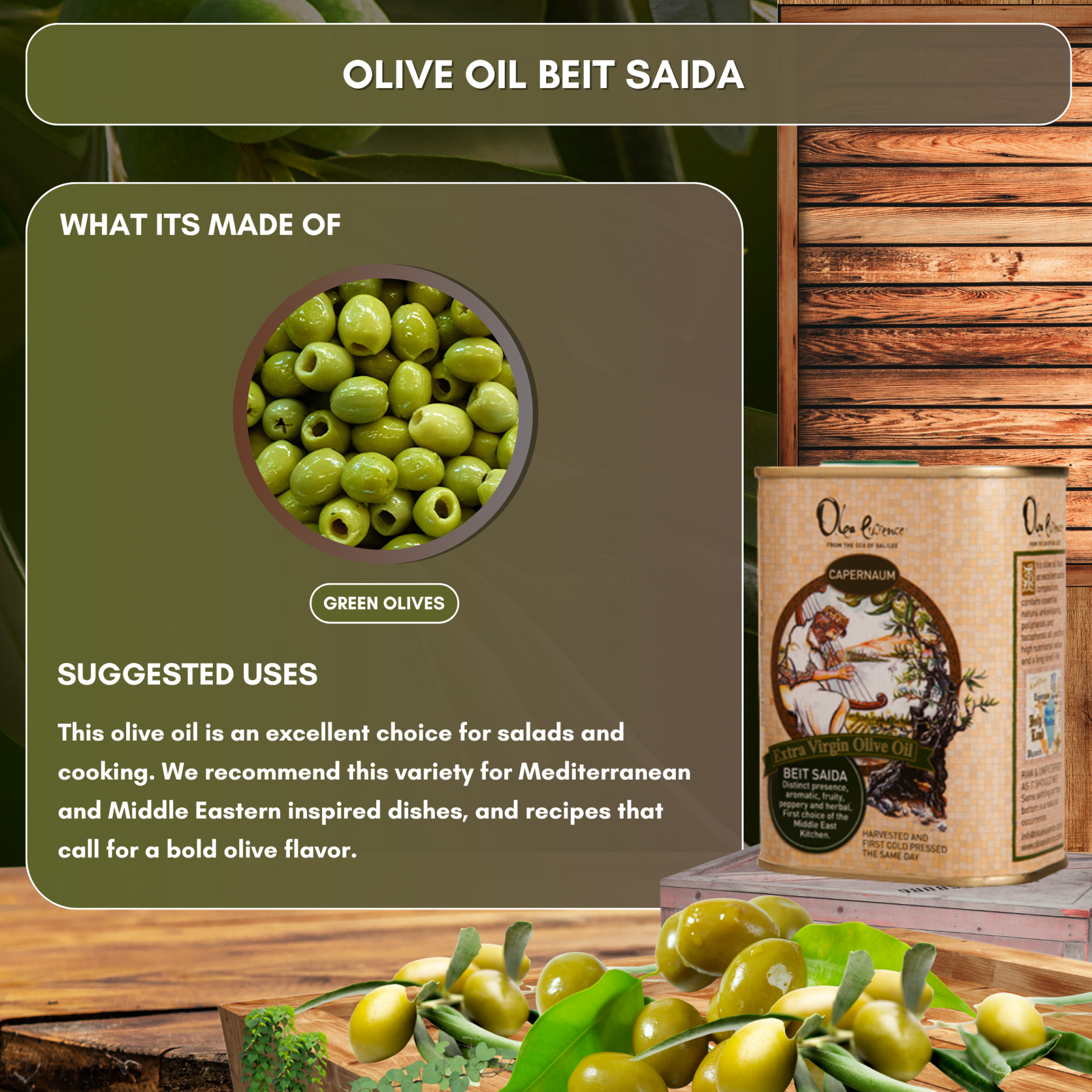 Beit Saida (Green Seal) Extra Virgin Olive Oil - Can - 400mL/13.5oz