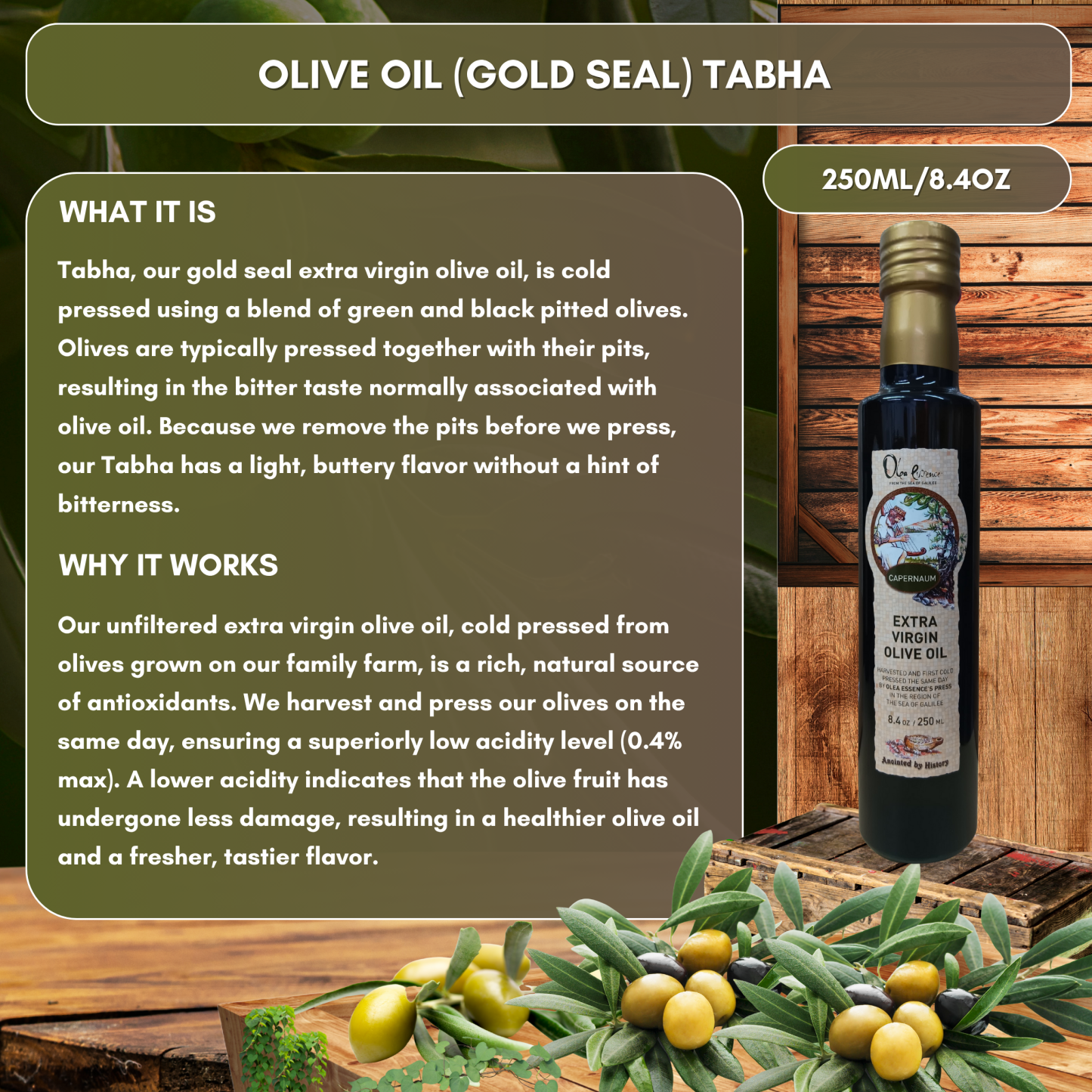 Tabha (Gold Seal) Extra Virgin Olive Oil - Bottle - 250mL/8.4 oz