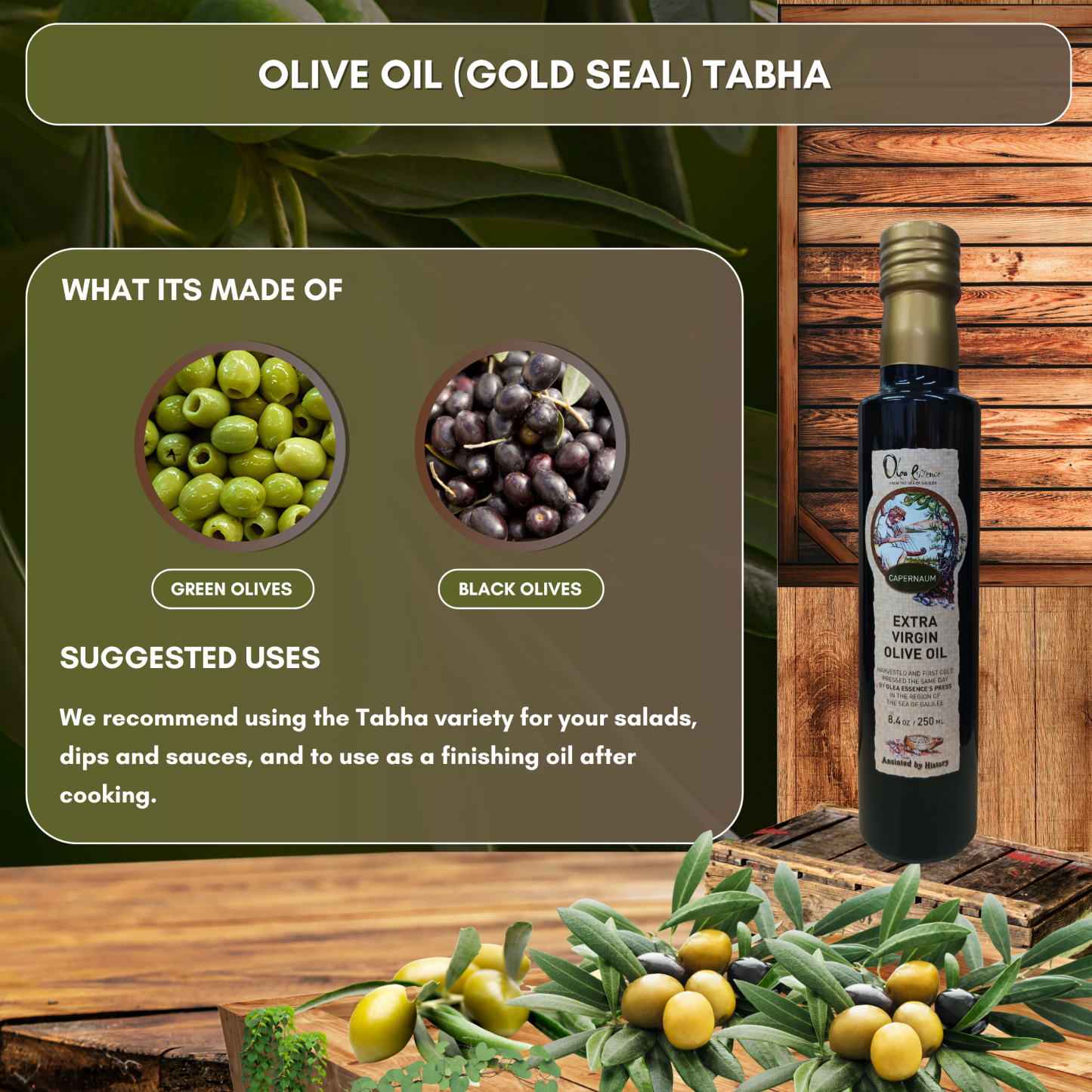 Tabha (Gold Seal) Extra Virgin Olive Oil - Bottle - 250mL/8.4 oz