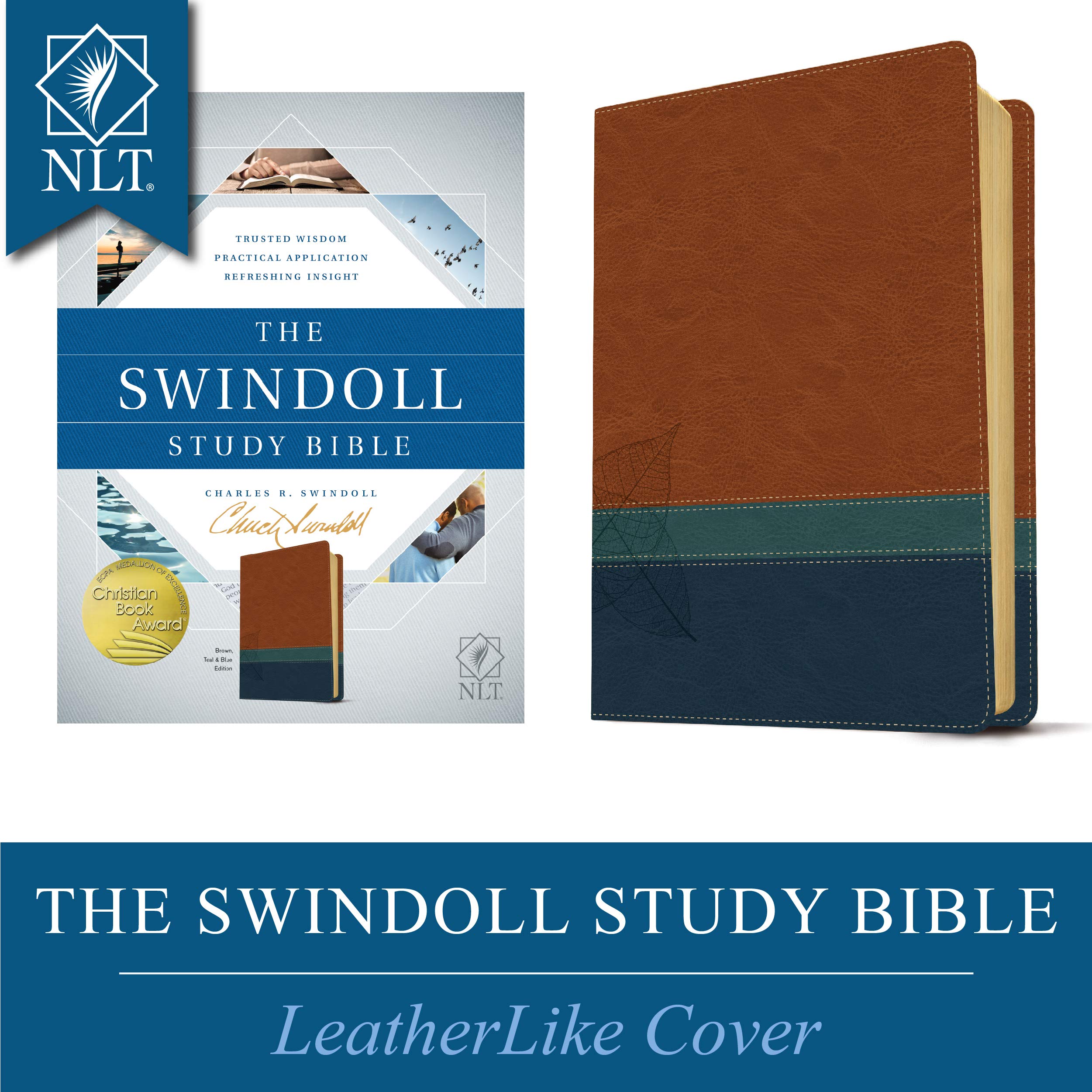 The Swindoll Study Bible NLT LeatherLike, Brown/Teal TruTone