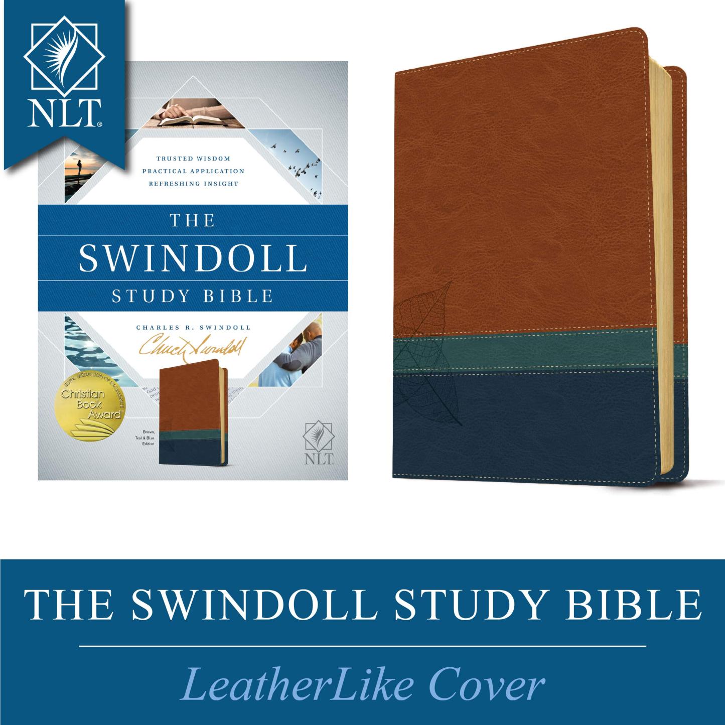 The Swindoll Study Bible NLT LeatherLike, Brown/Teal TruTone