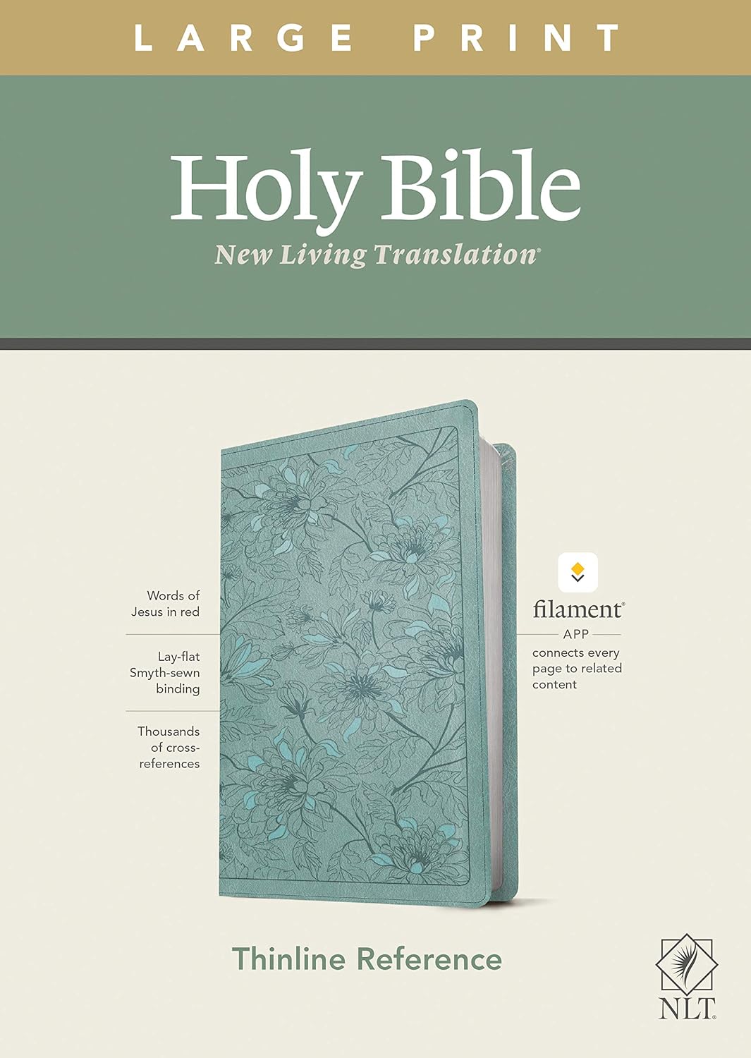 NLT Thinline Reference Bible, Filament Enabled Ed., Large Print Leatherlike, Floral Leaf Teal