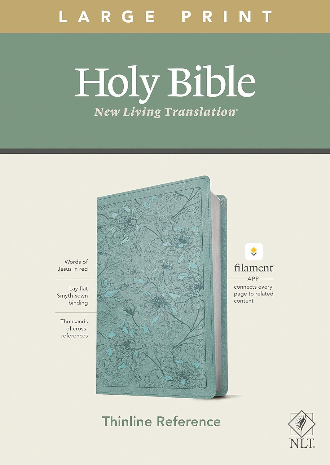 NLT Thinline Reference Bible, Filament Enabled Ed., Large Print Leatherlike, Floral Leaf Teal