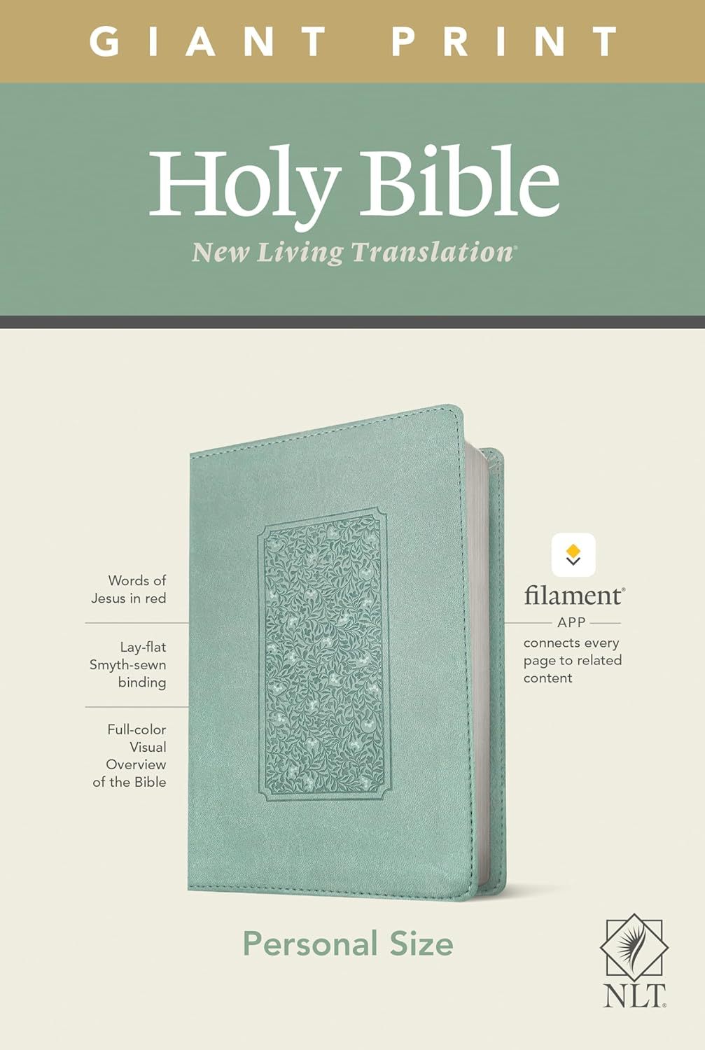 NLT Thinline Reference Bible, Filament Enabled Ed., Personal Size. Giant Print Leatherlike, Floral Frame Teal