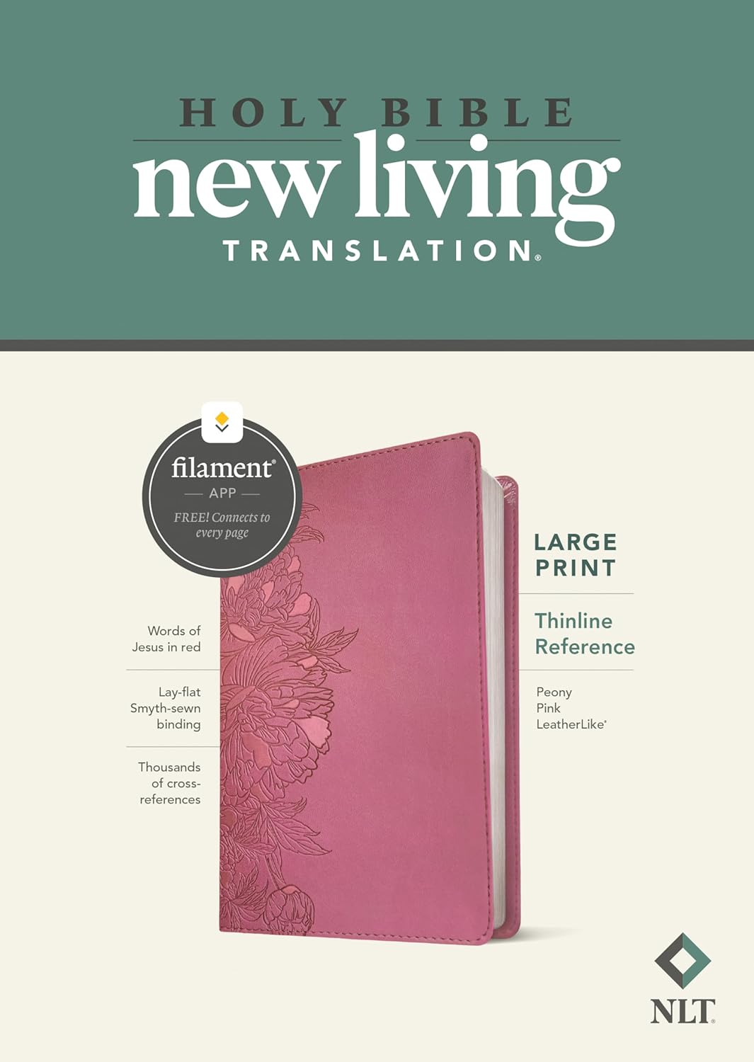 NLT Thinline Reference Bible, Filament Enabled Ed., Large Print LeatherLike, Peony Pink