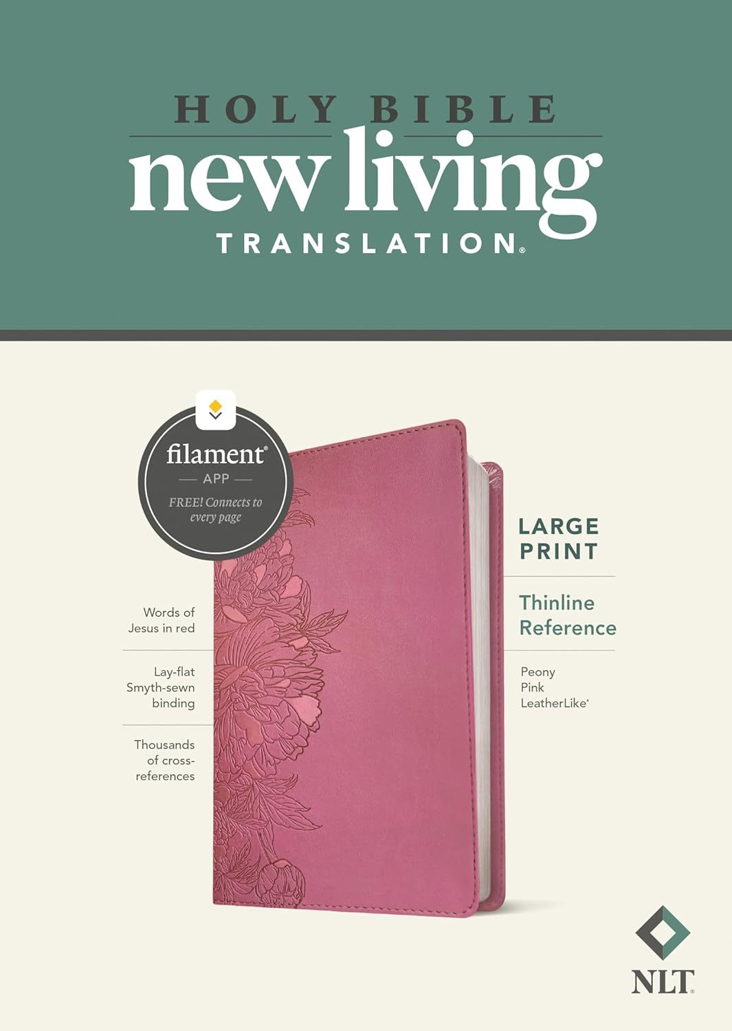 NLT Thinline Reference Bible, Filament Enabled Ed., Large Print LeatherLike, Peony Pink