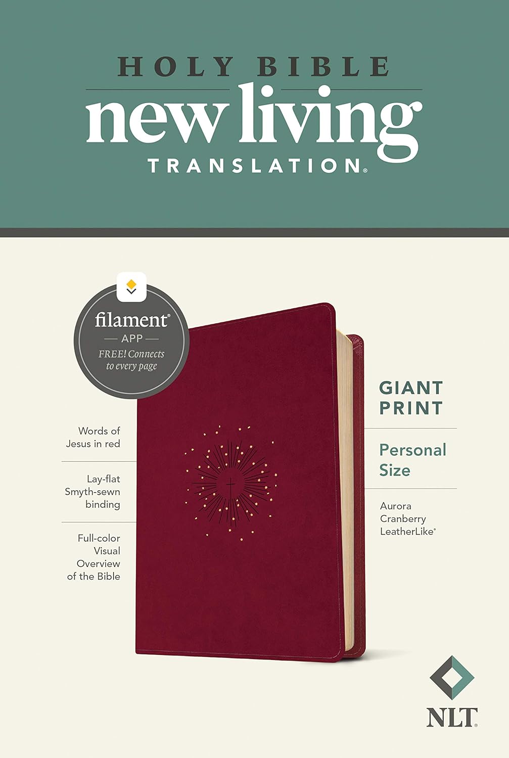 NLT Thinline Reference Bible, Filament Enabled Ed., Personal Size. Giant Print Leatherlike, Aurora Cranberry